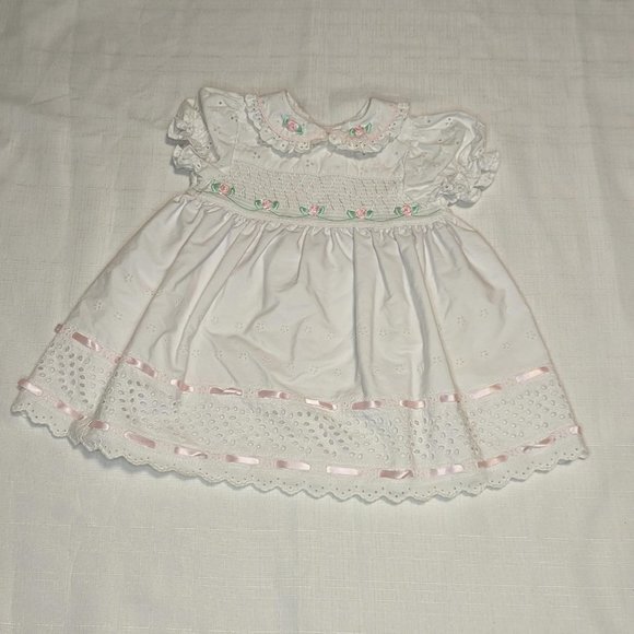 B T Kids White & Pink Embroidered Dress‎ - Picture 1 of 8